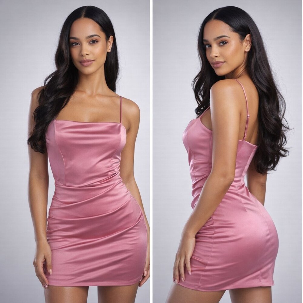 💗 Rose Pink Satin Slip Mini Dress 💗